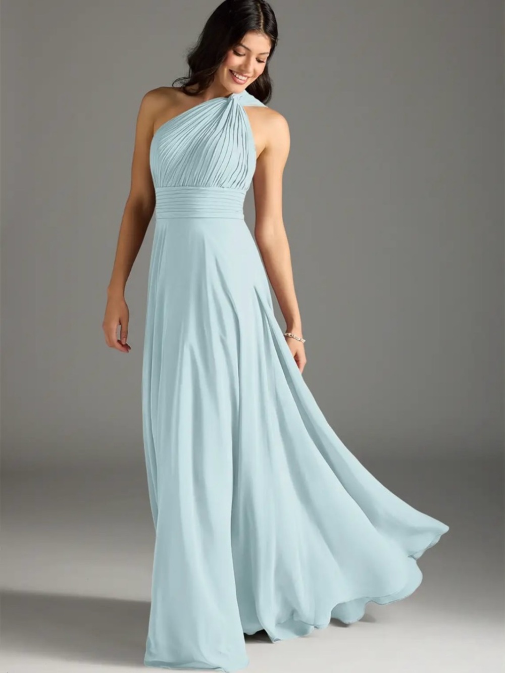Azazie Charlize Mist A Line One Shoulder Chiffon Dress